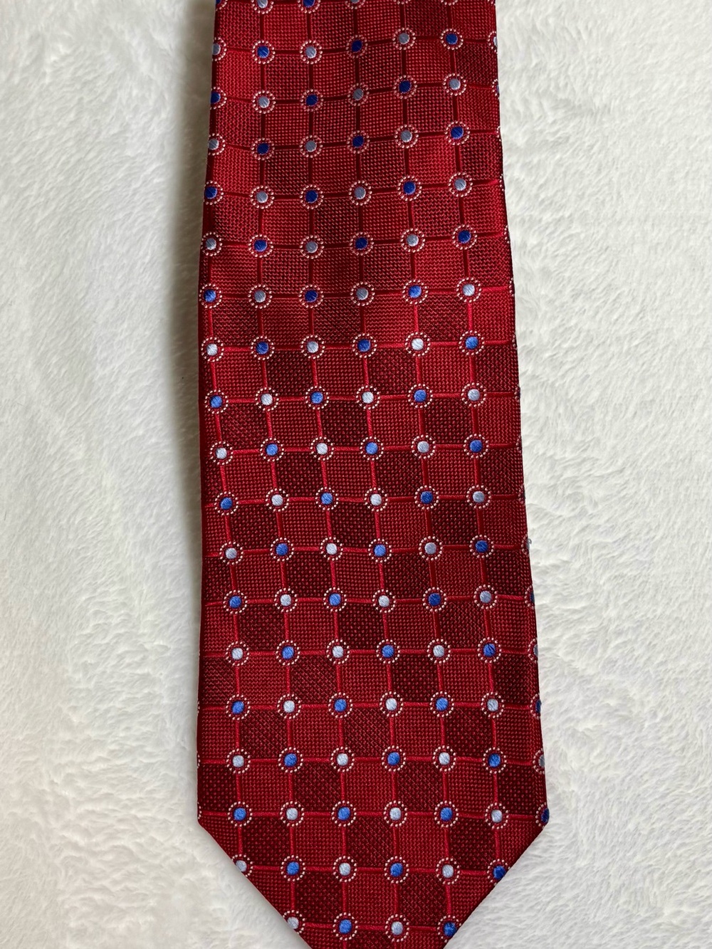 Roundtree & Yorke Men's Red Blue White Geometric Woven Polyester Tie Extra Long